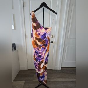 NWT Eloquii Purple and Brown Draped Rouched Dress Size 18
